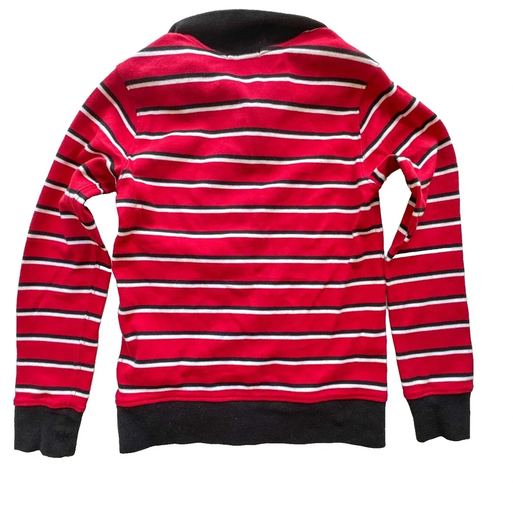 Polo Ralph Lauren Sweater Boys Medium 10-12 Red Black Stripe 1/4 Zip Pullover
